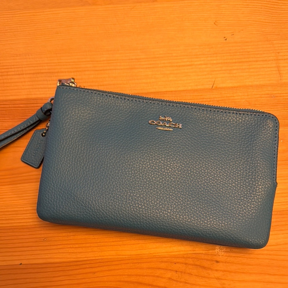Coach Bright Blue Leather Wristlet
